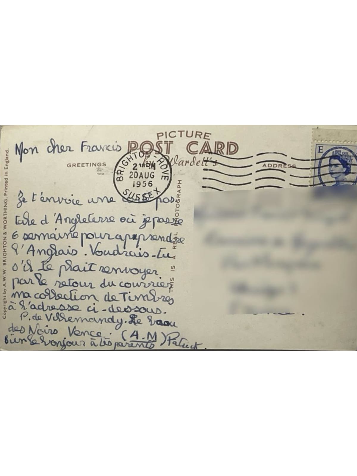 Verso de la carte postale