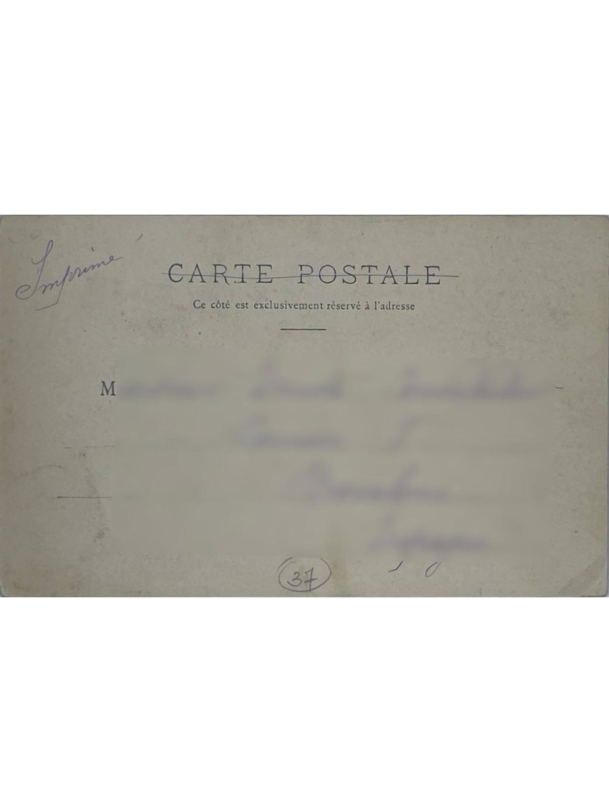 Verso de la carte postale