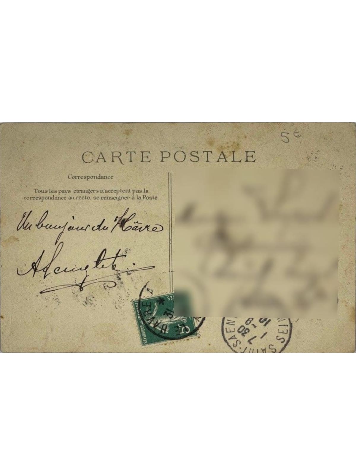 Verso de la carte postale