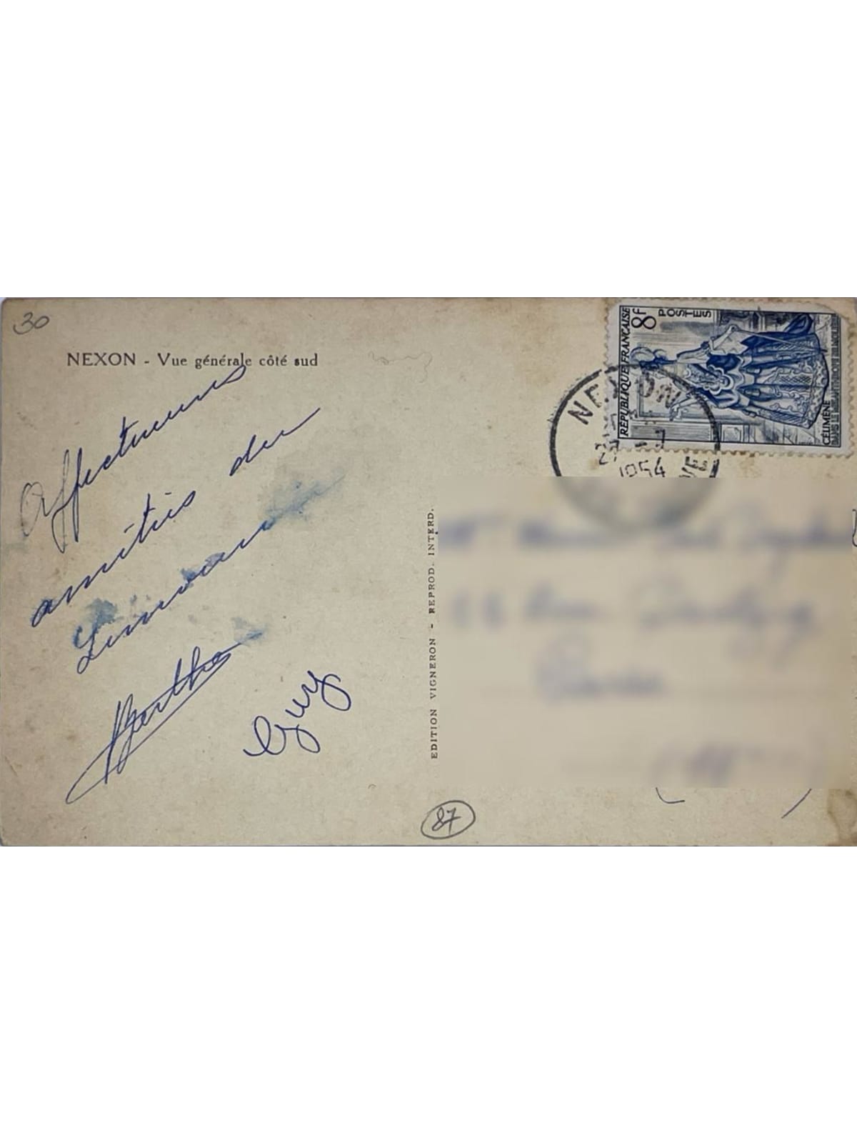 Verso de la carte postale