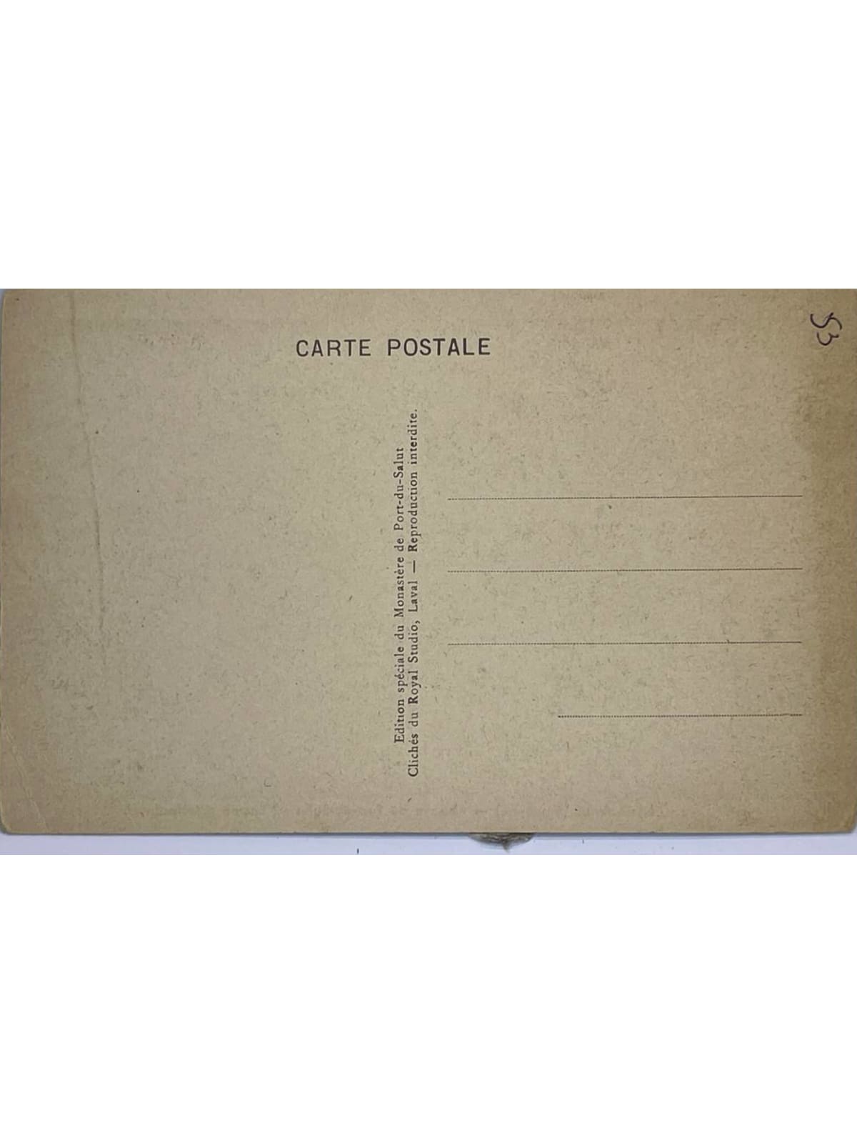 Verso de la carte postale