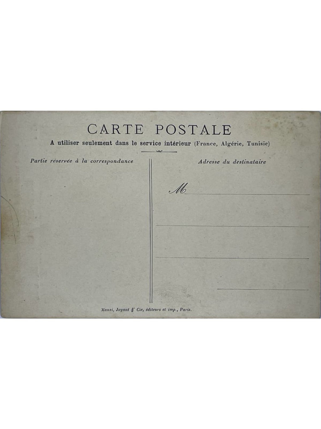 Verso de la carte postale