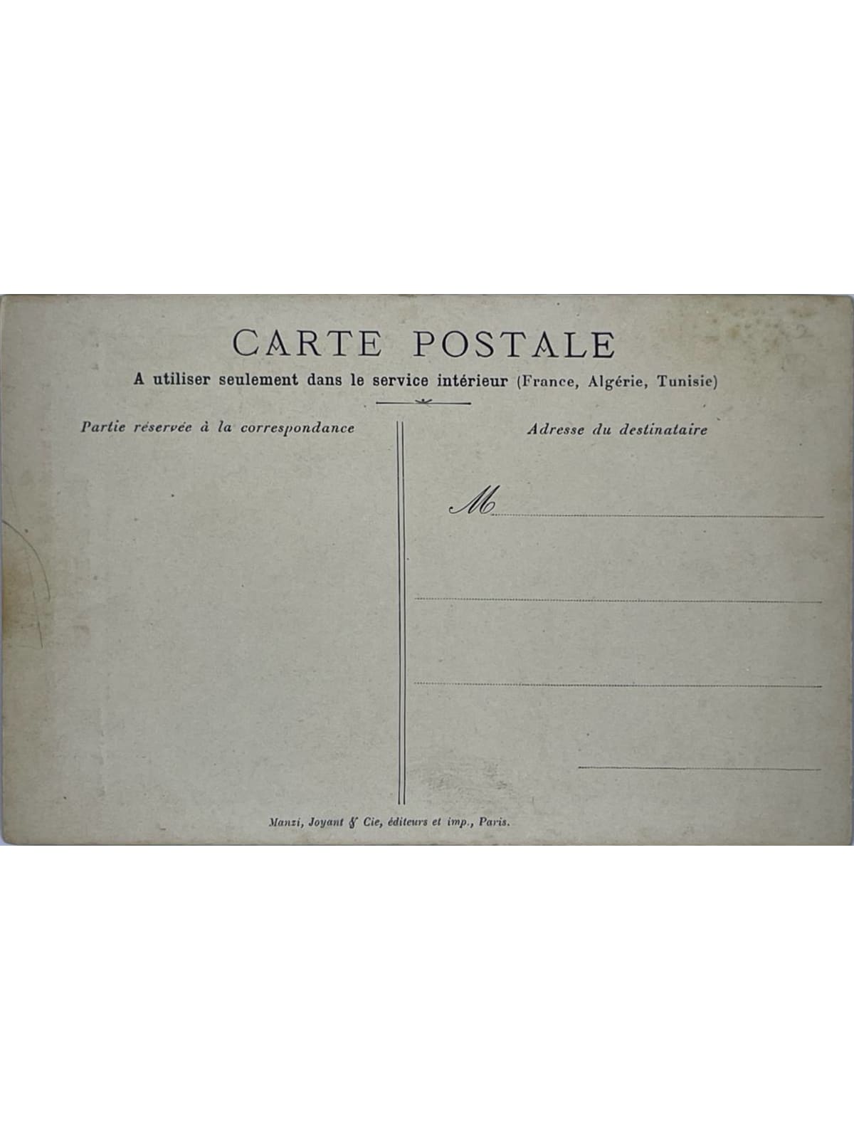 Verso de la carte postale