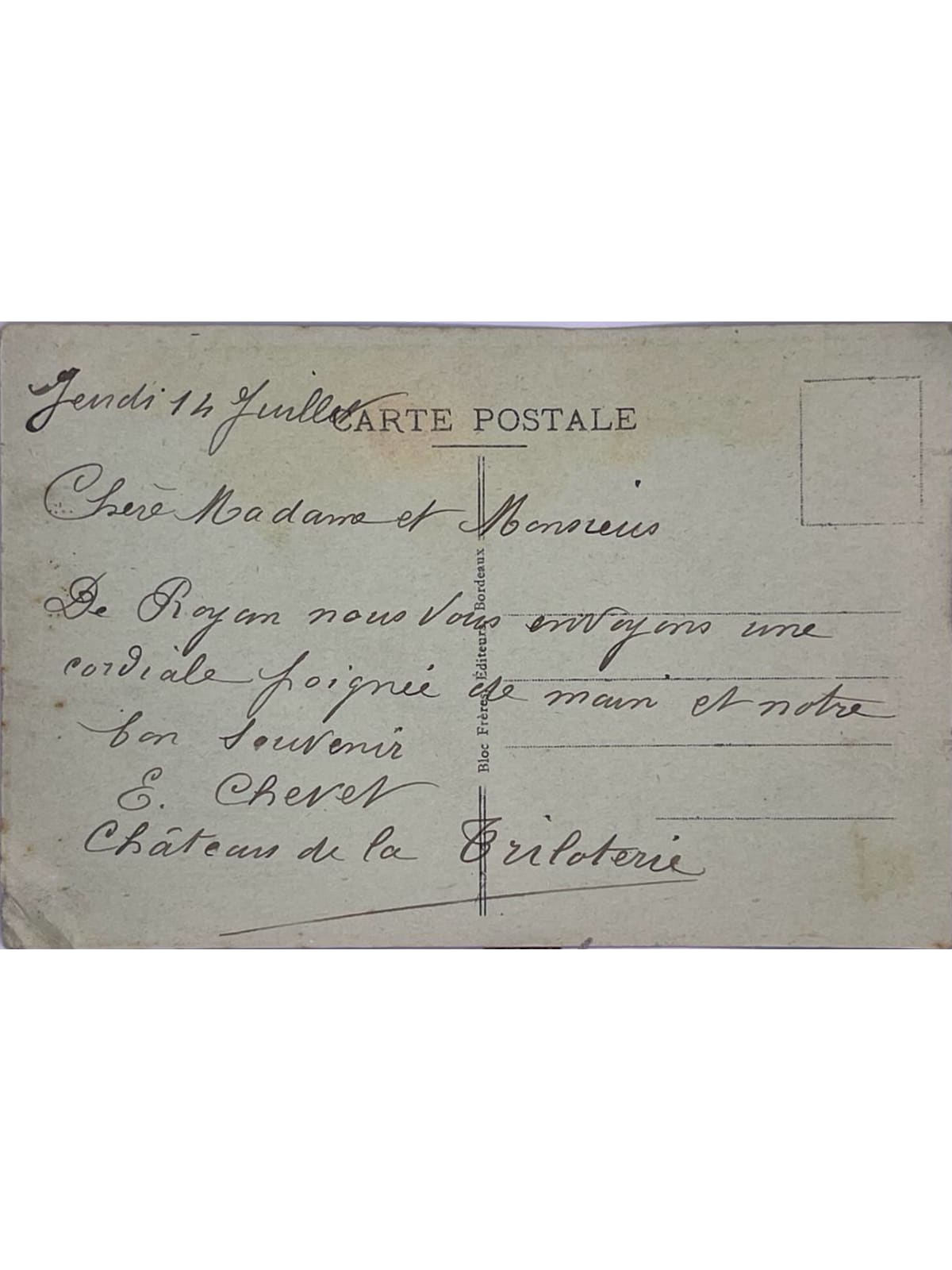 Verso de la carte postale