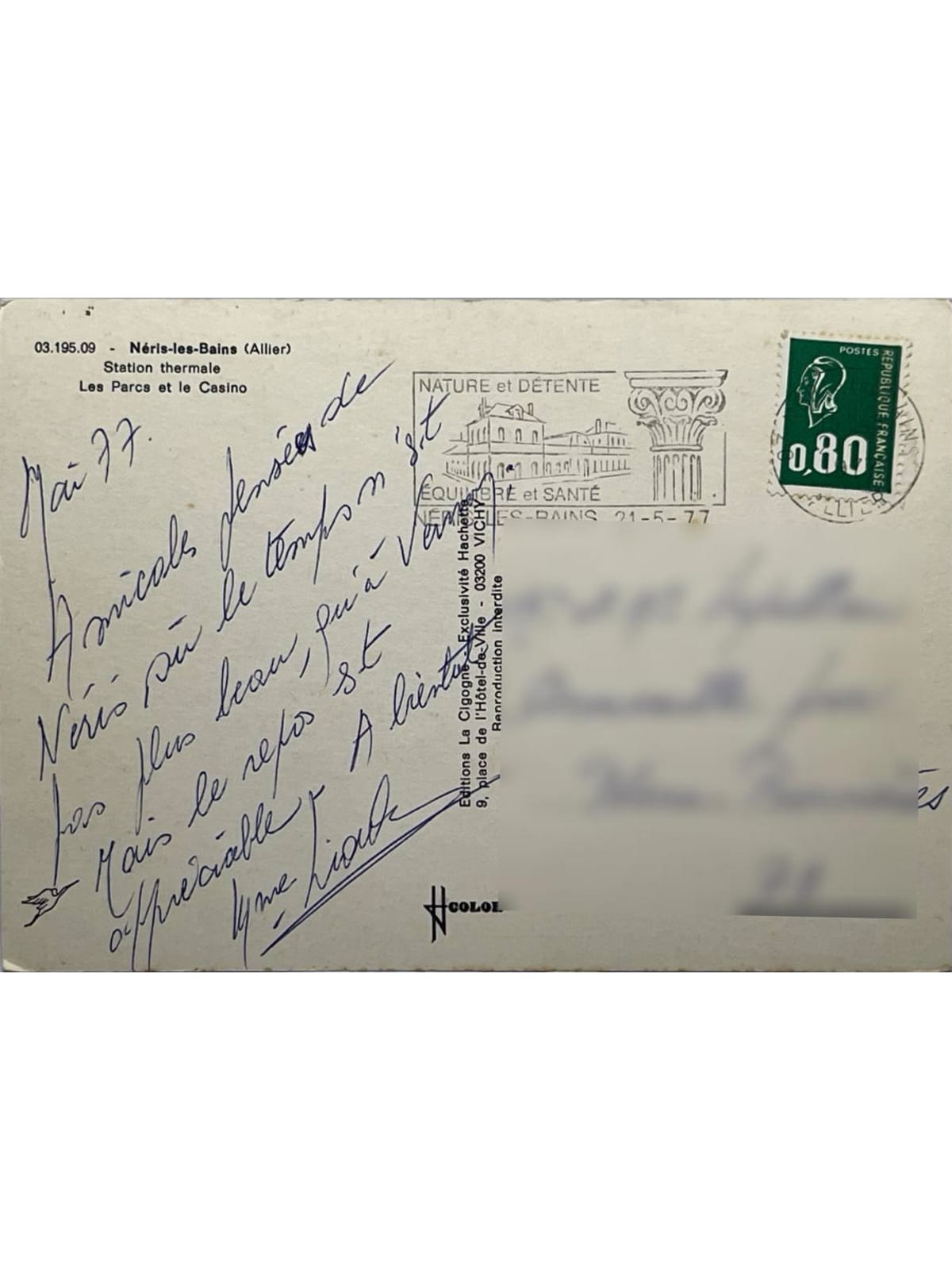 Verso de la carte postale