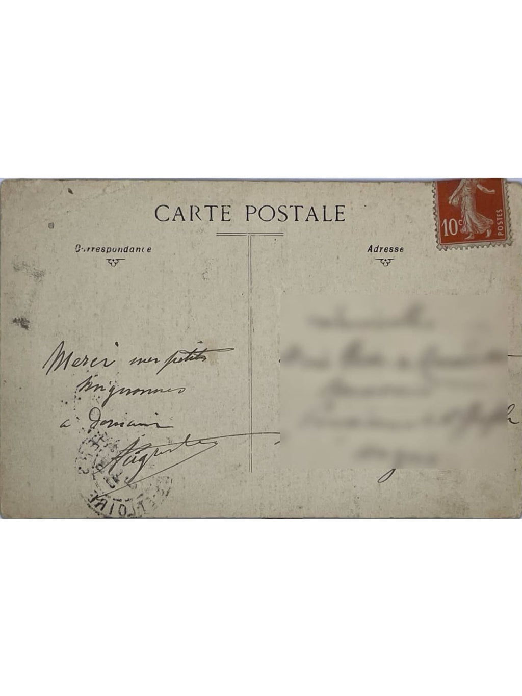 Verso de la carte postale