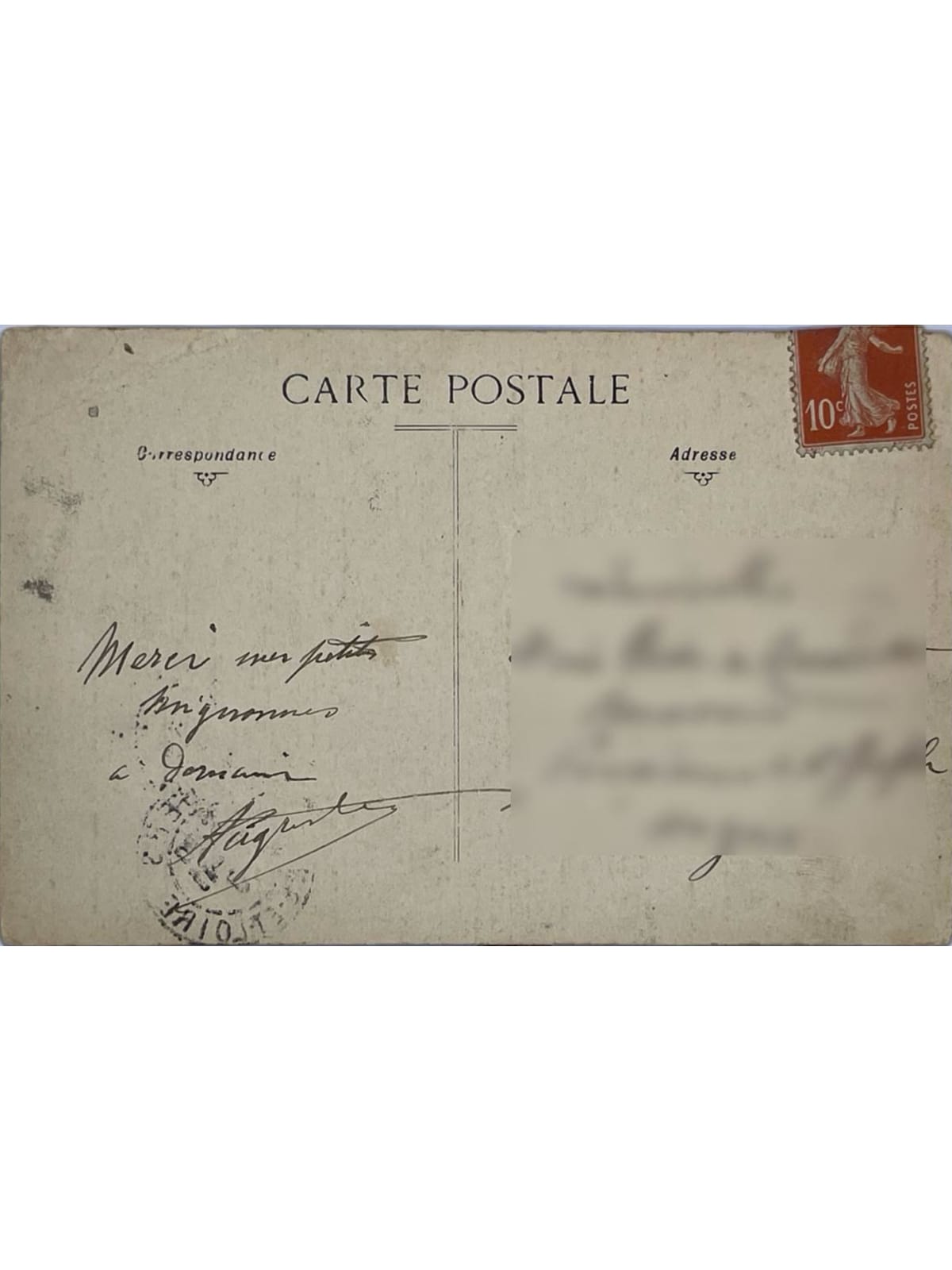 Verso de la carte postale