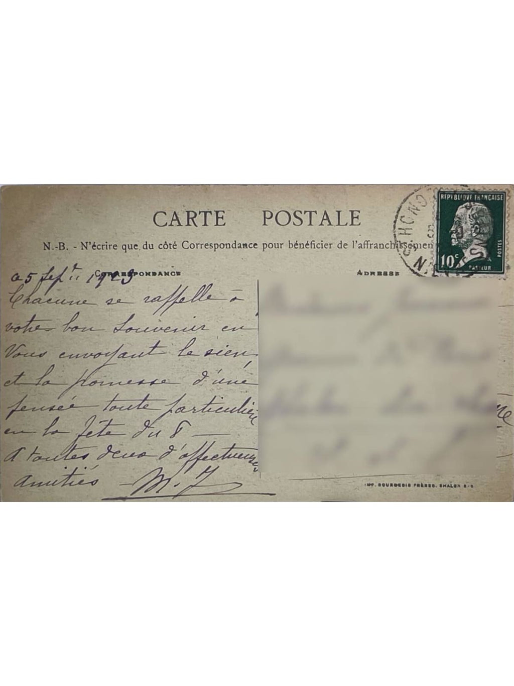 Verso de la carte postale