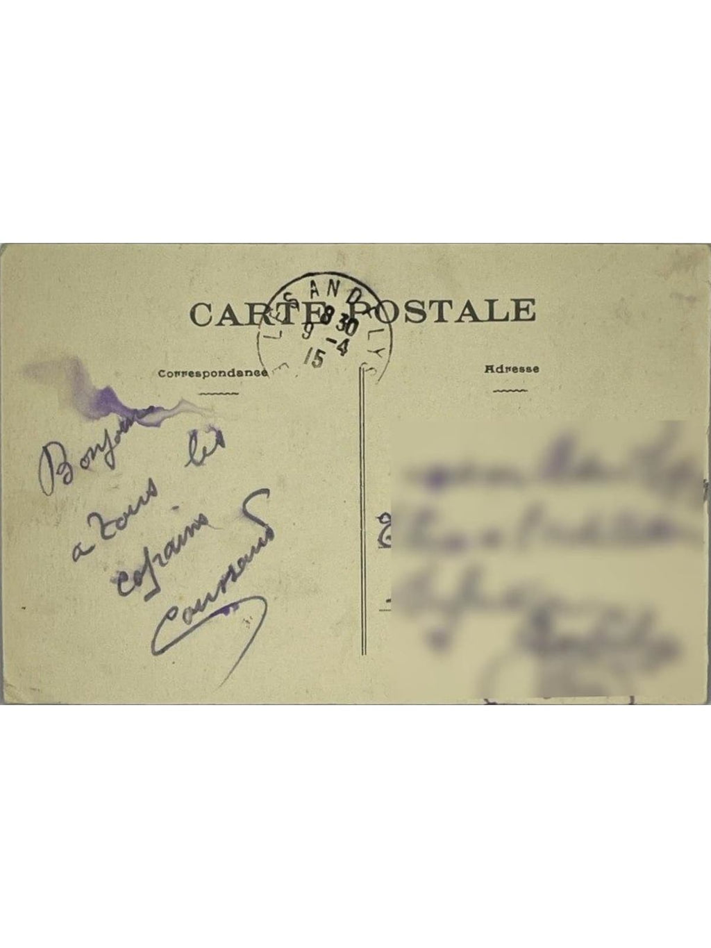 Verso de la carte postale