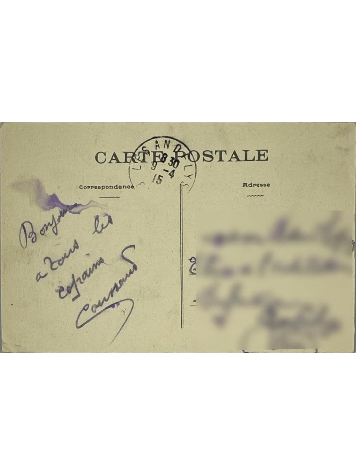 Verso de la carte postale