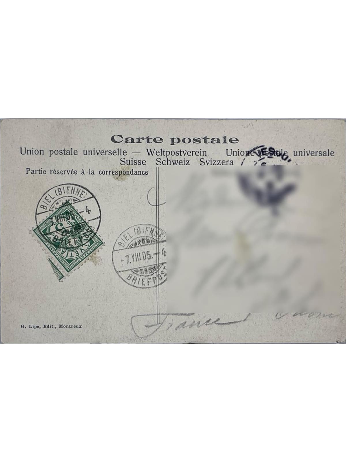 Verso de la carte postale