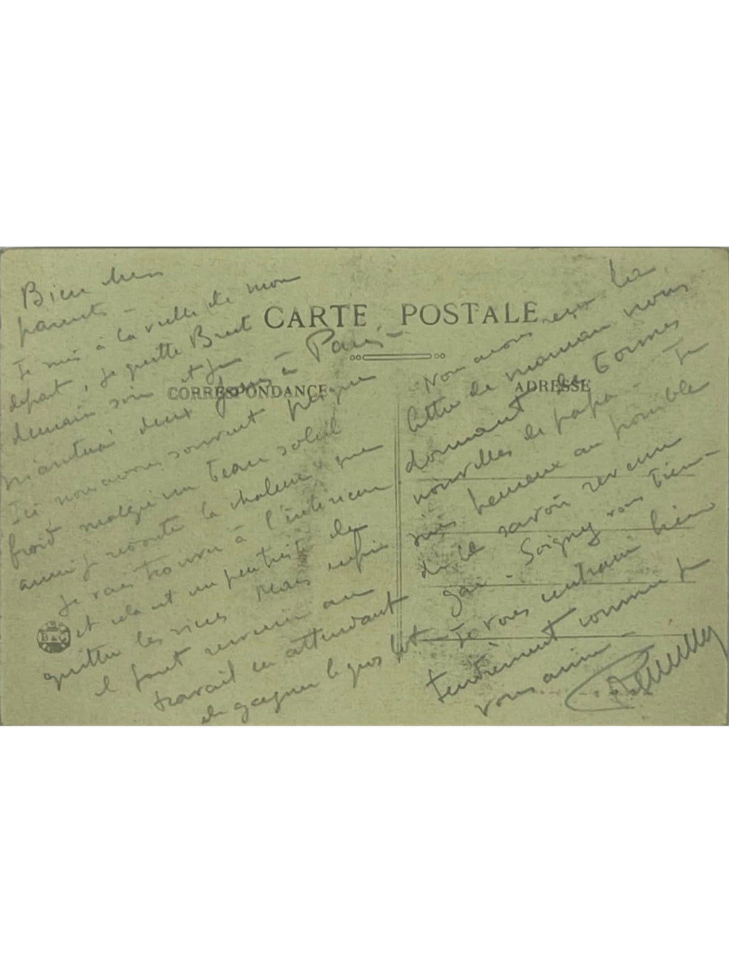 Verso de la carte postale