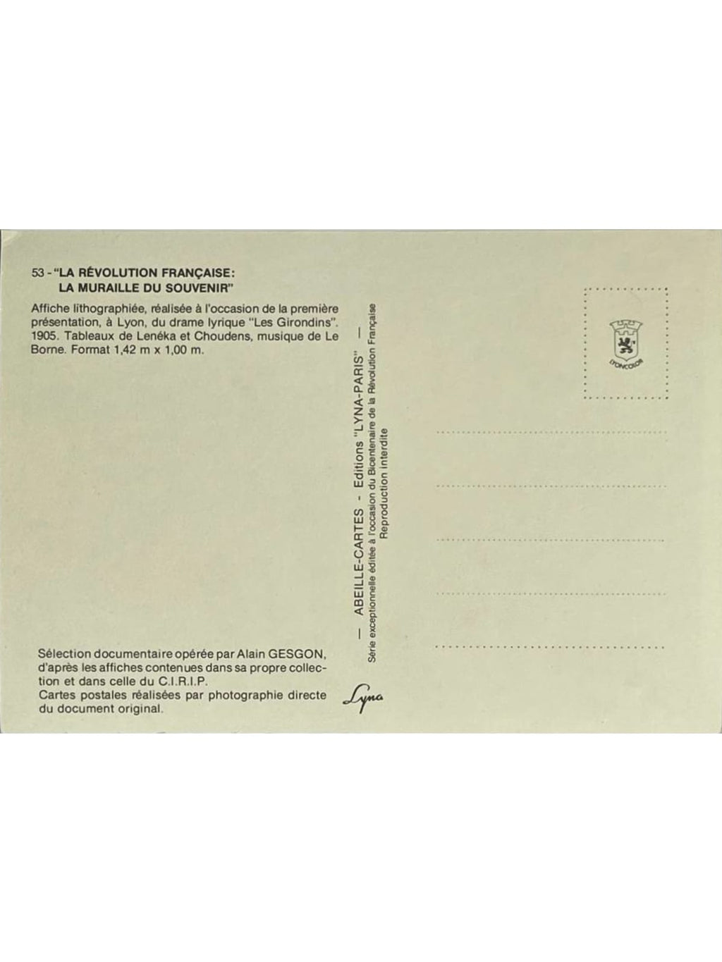 Verso de la carte postale