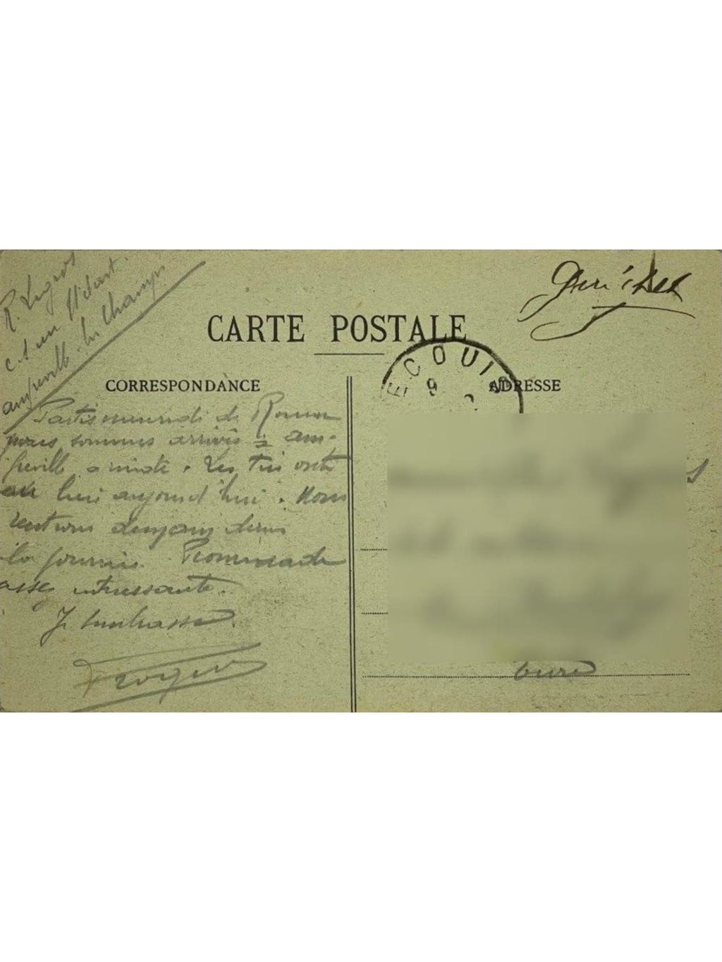 Verso de la carte postale