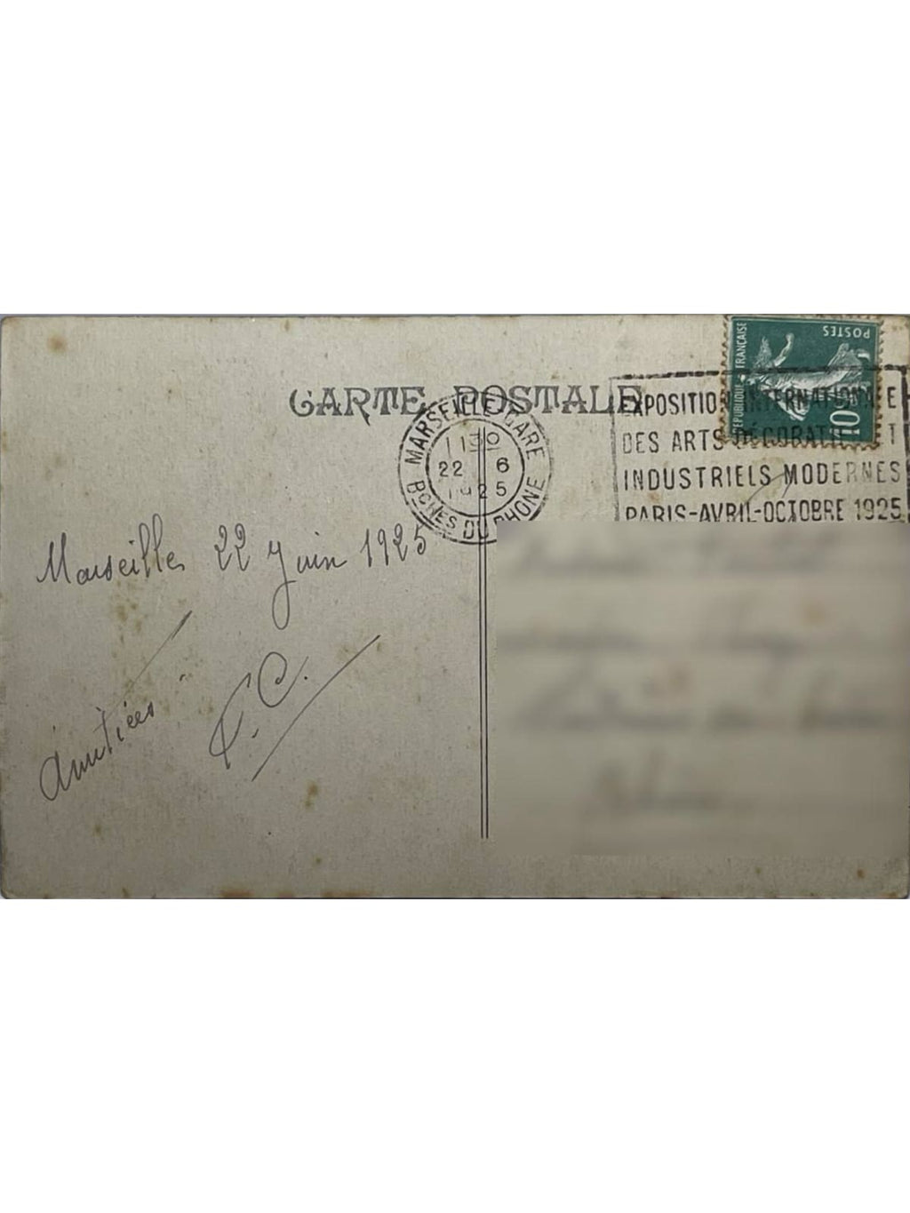Verso de la carte postale