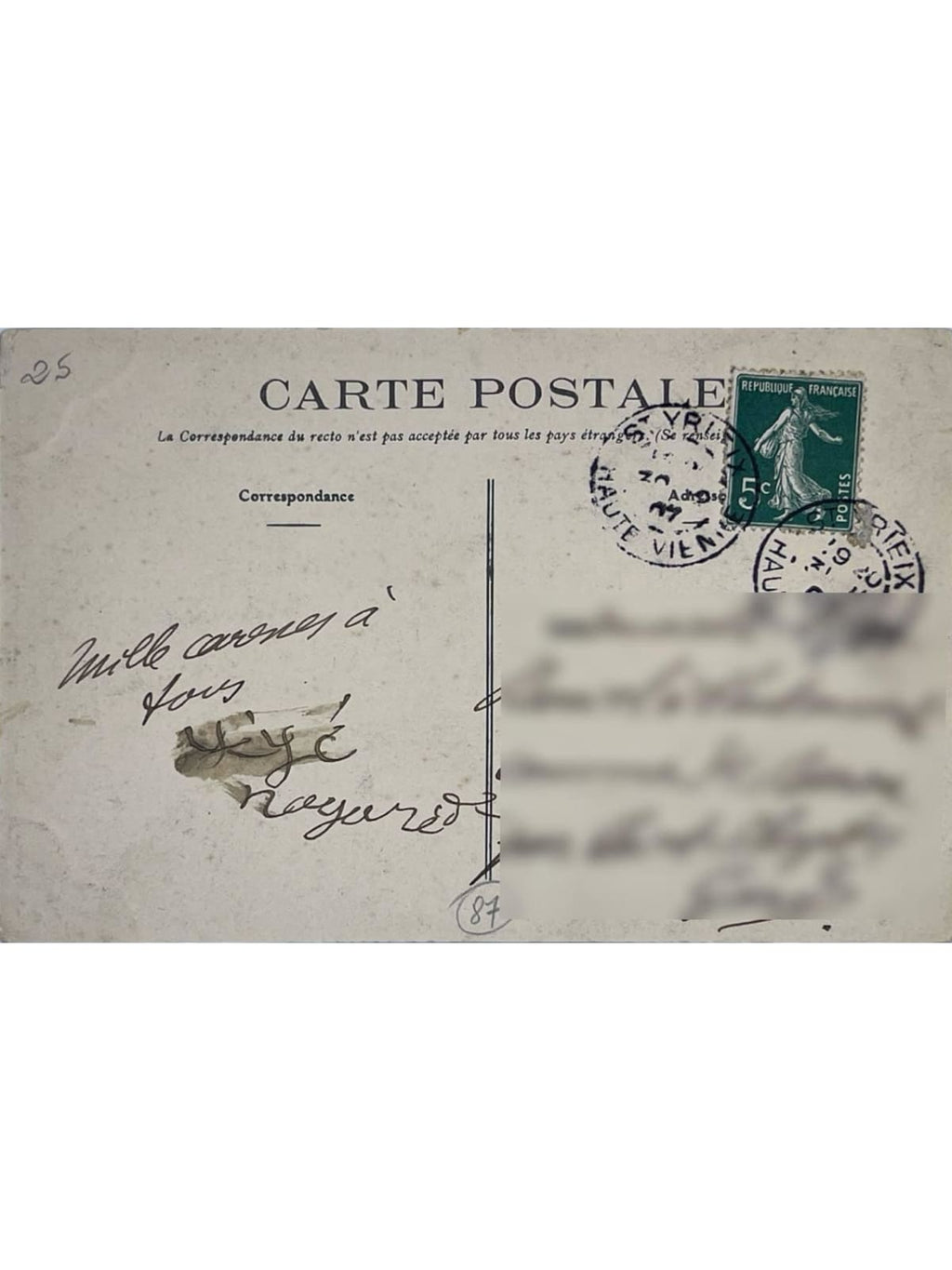 Verso de la carte postale