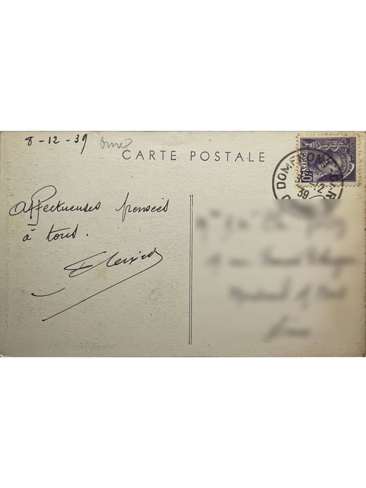 Verso de la carte postale