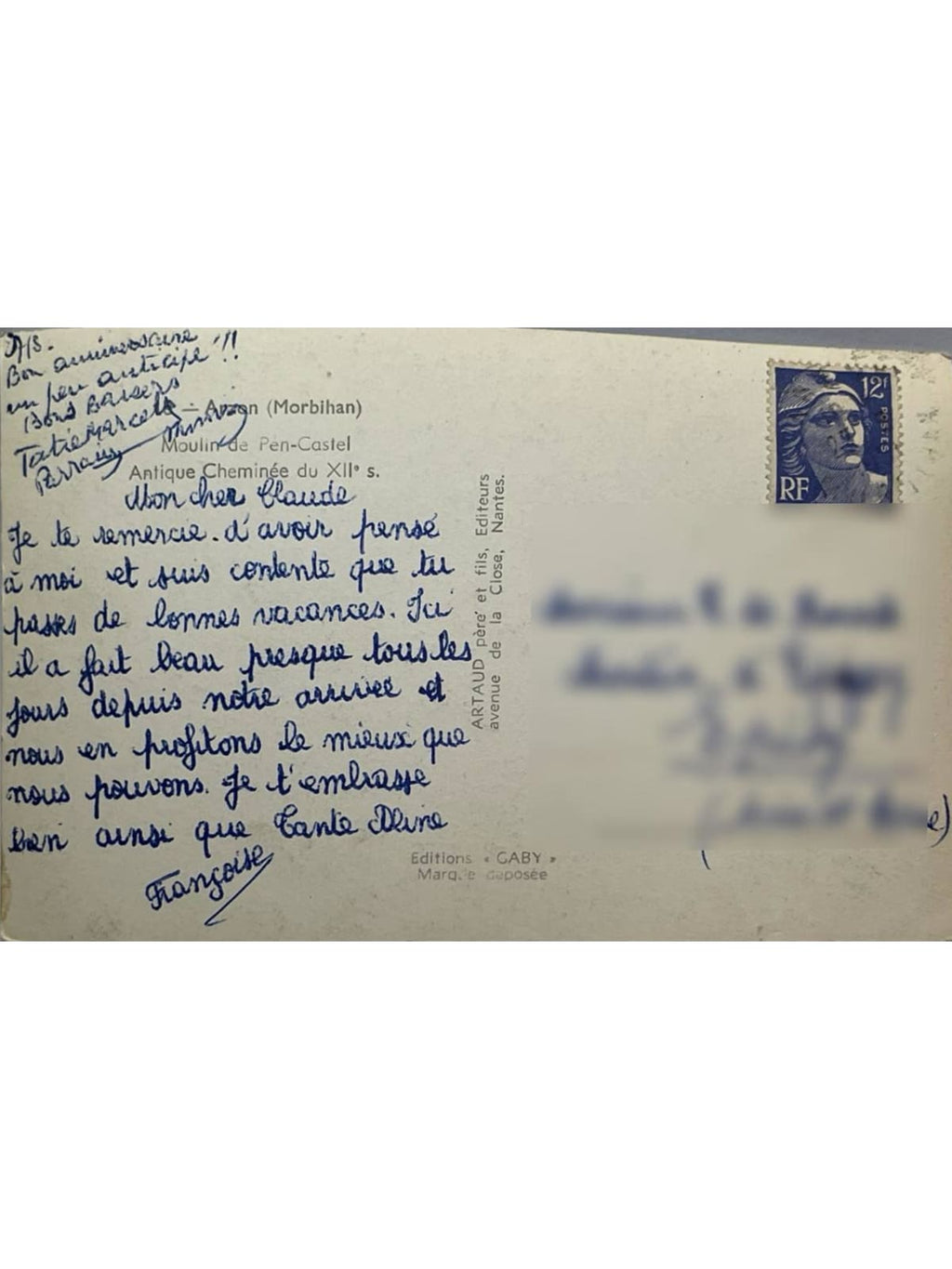 Verso de la carte postale