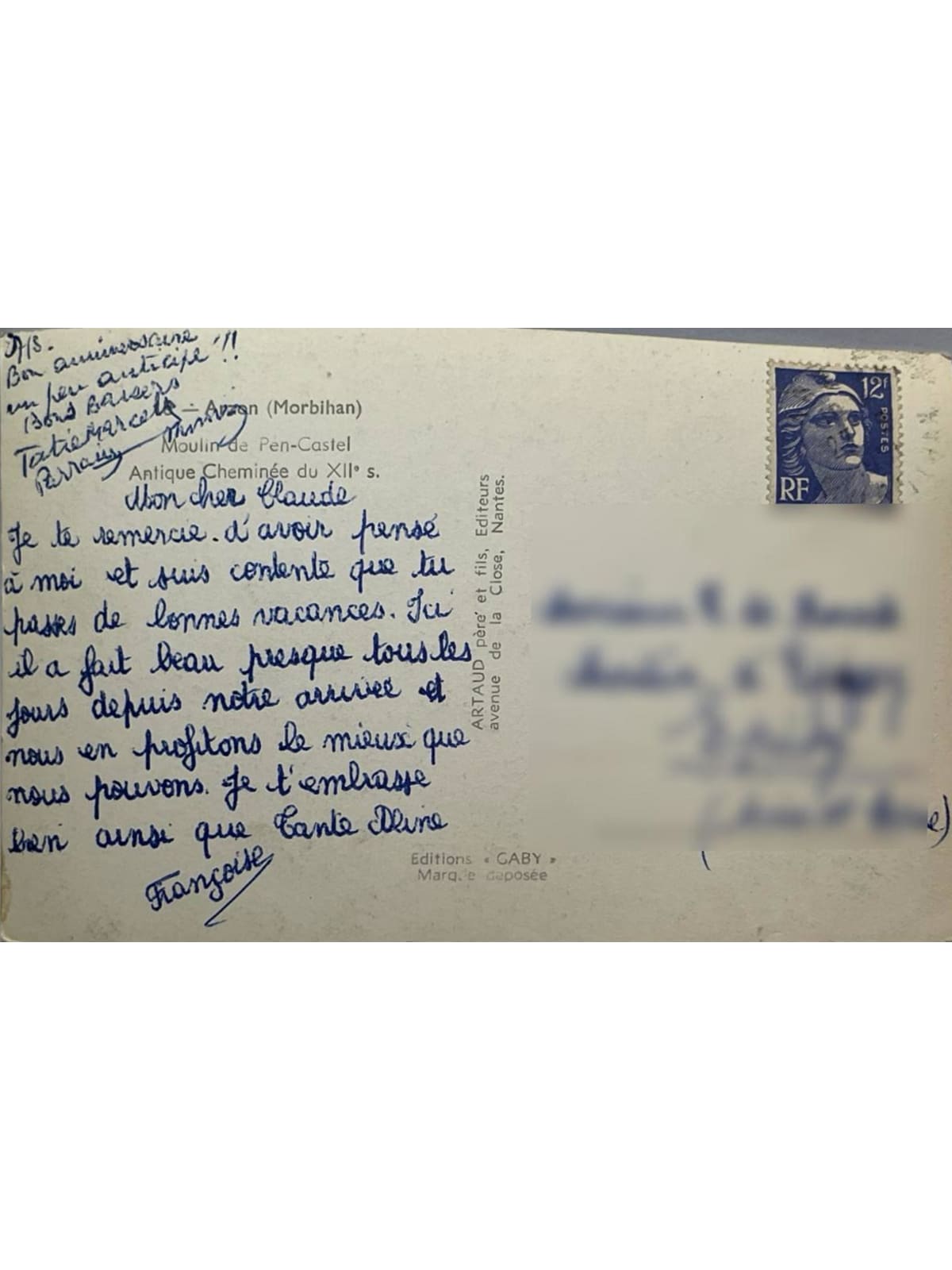 Verso de la carte postale