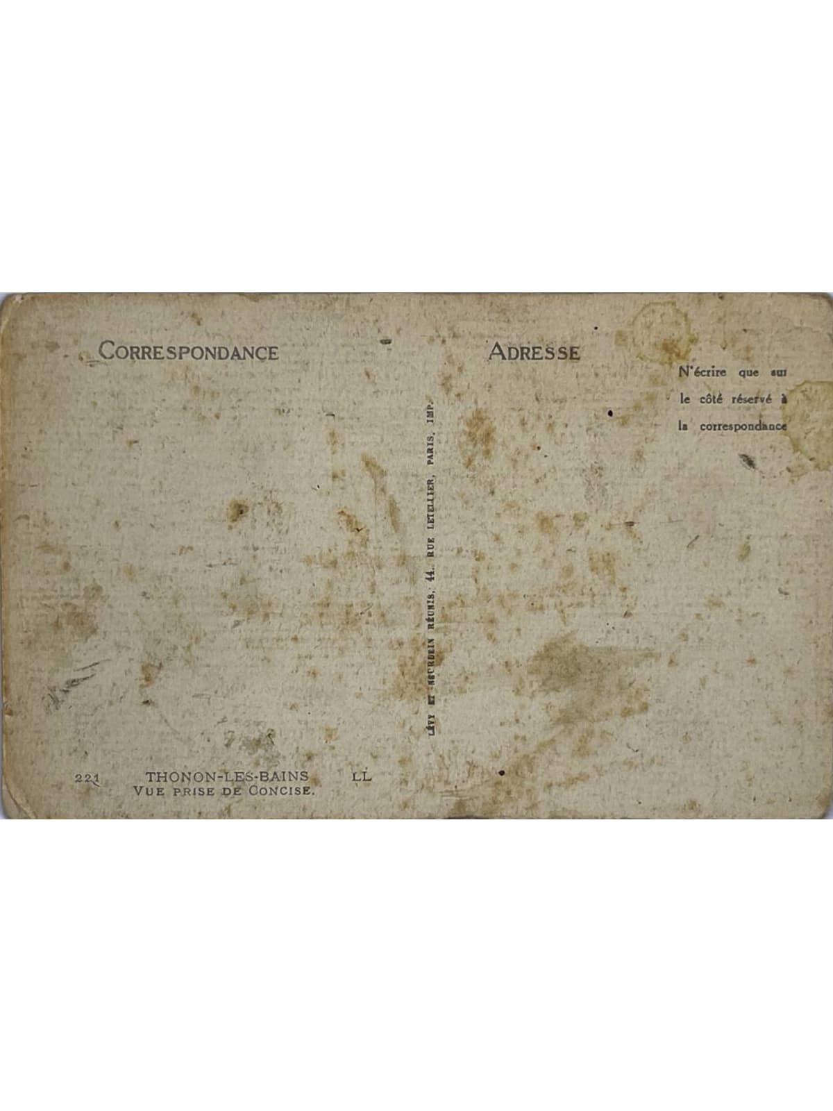 Verso de la carte postale