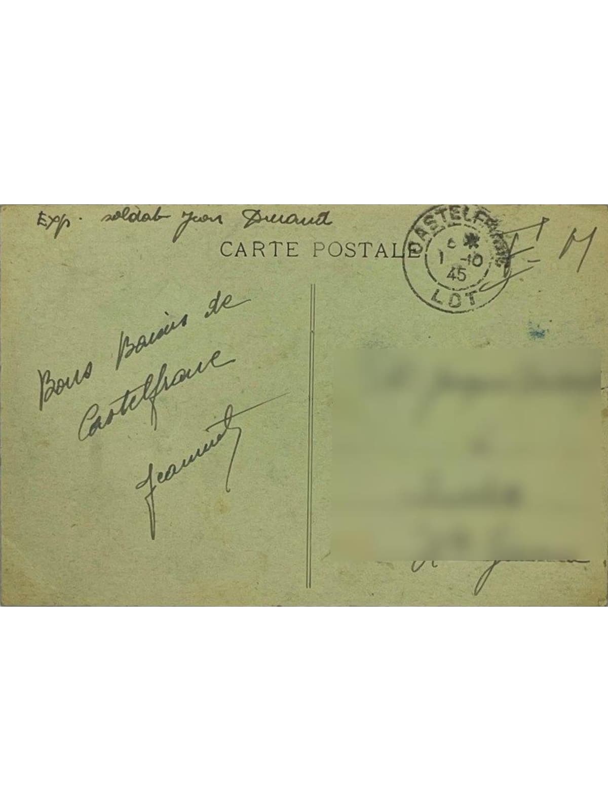 Verso de la carte postale