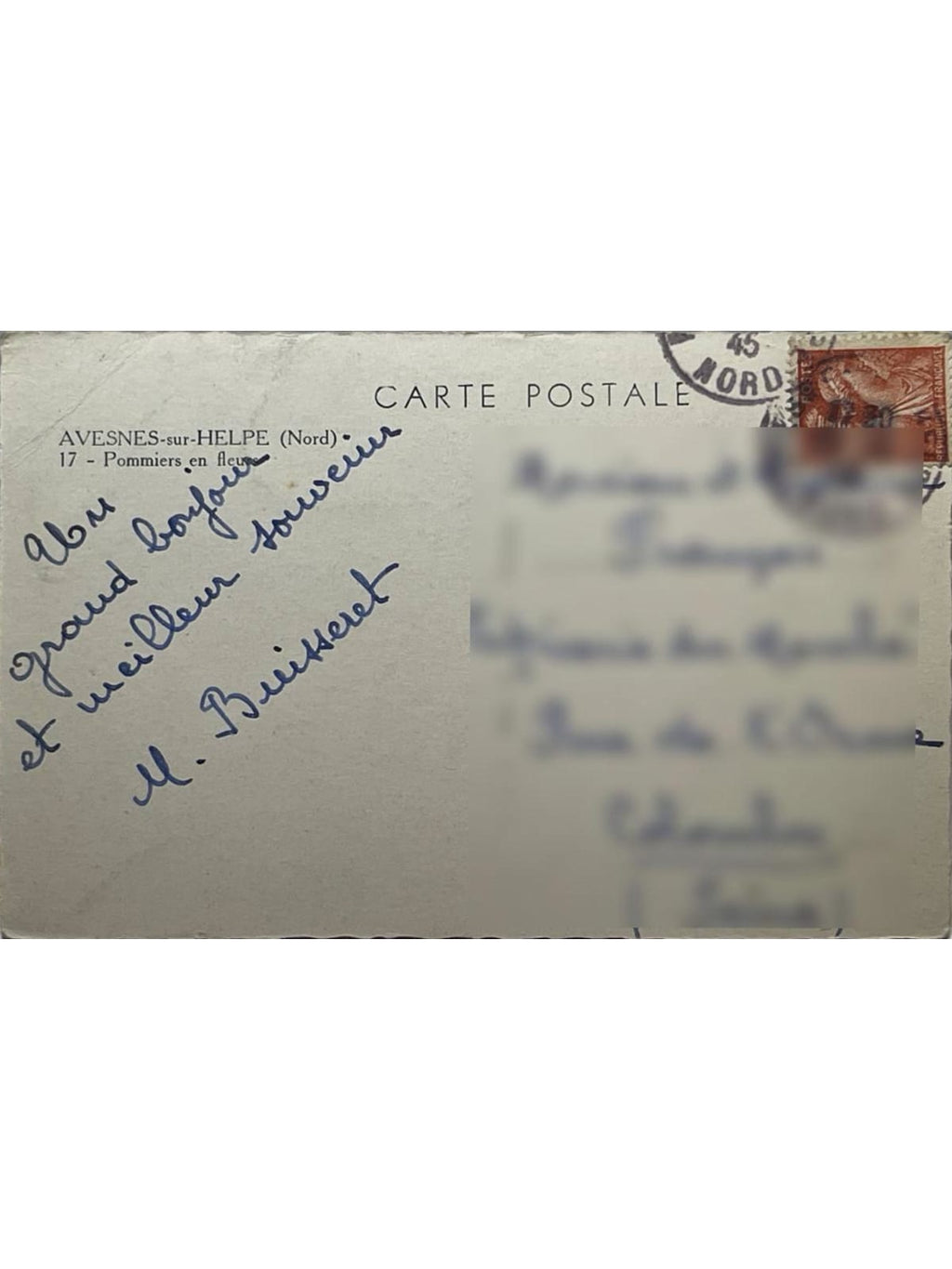 Verso de la carte postale