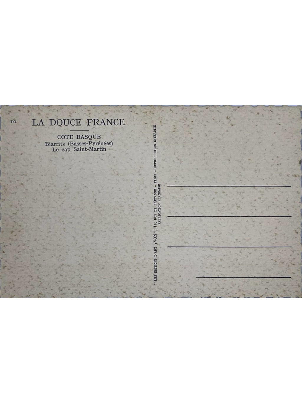 Verso de la carte postale
