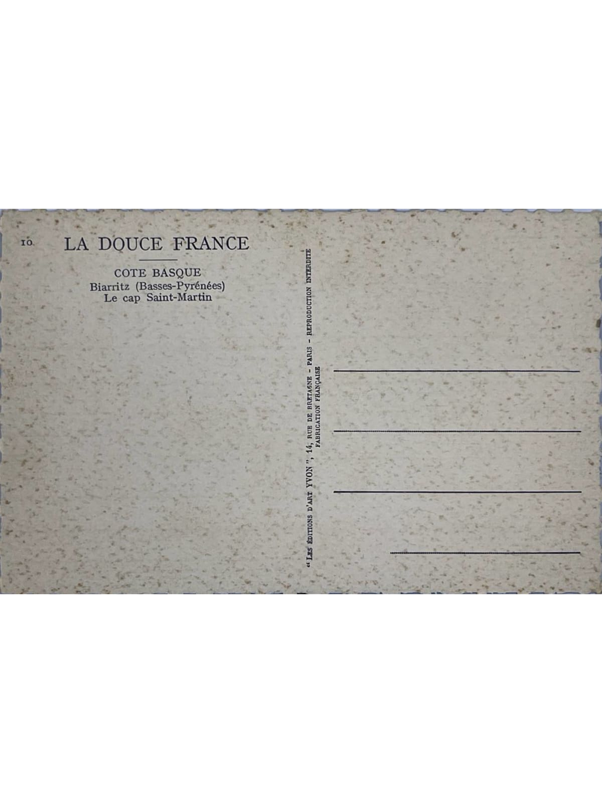 Verso de la carte postale
