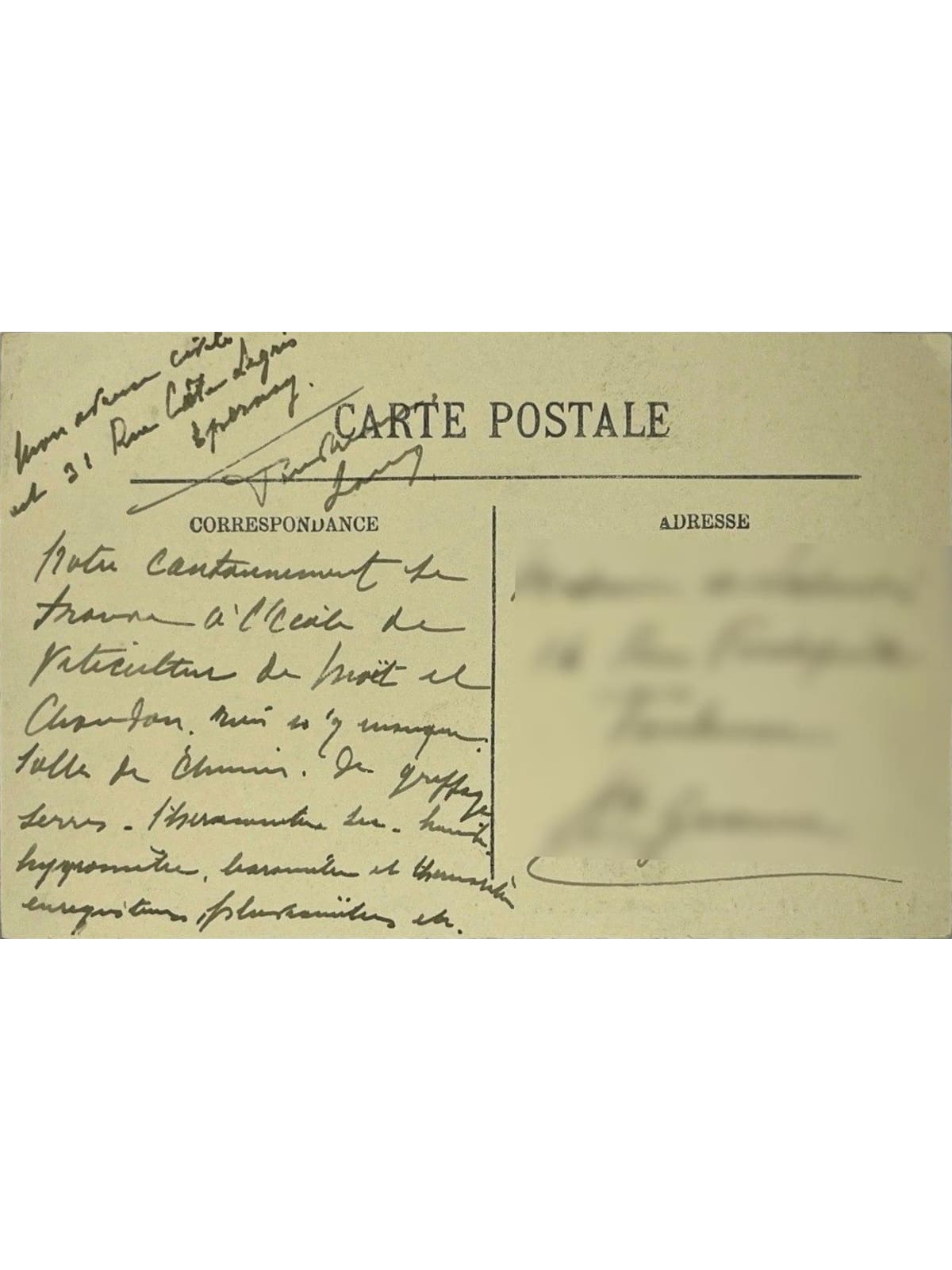Verso de la carte postale