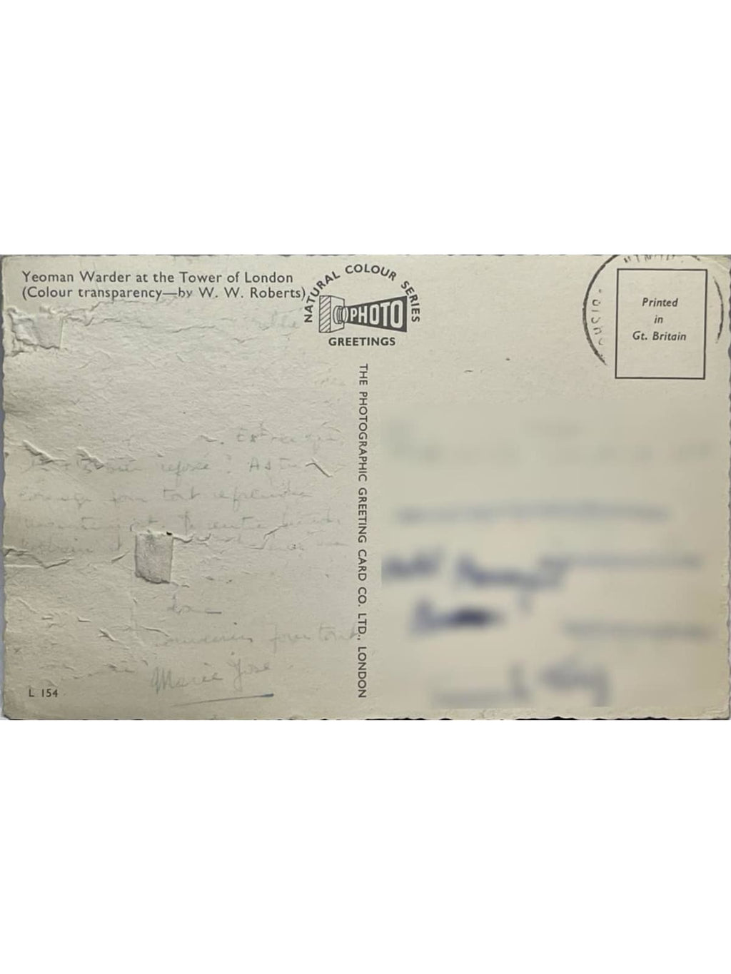 Verso de la carte postale