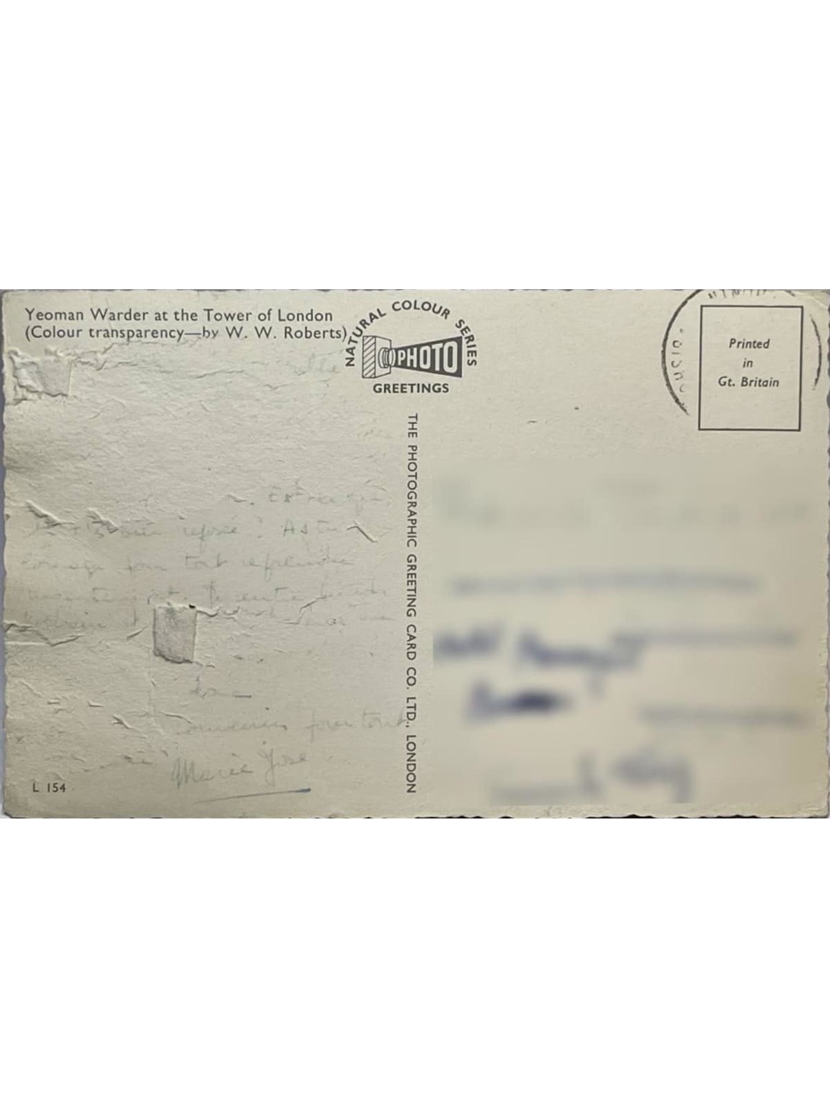 Verso de la carte postale