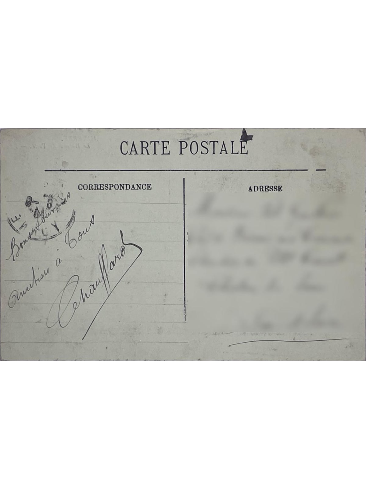 Verso de la carte postale
