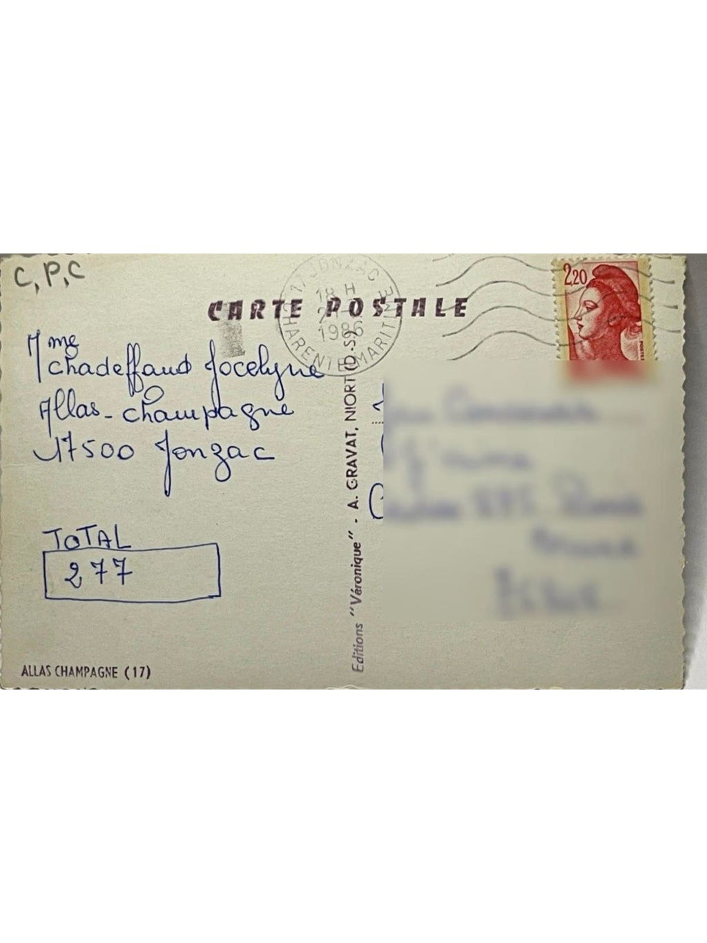 Verso de la carte postale