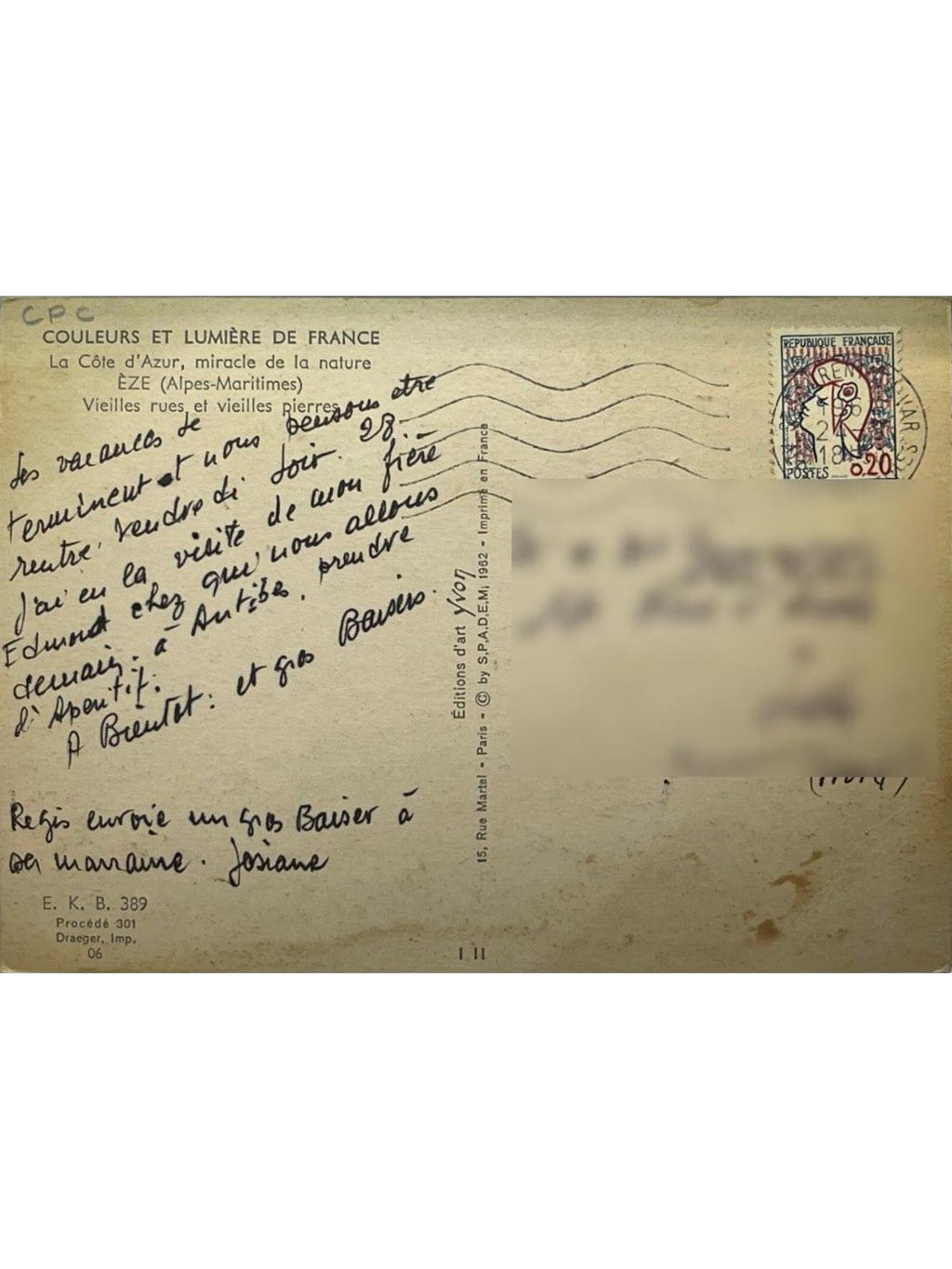 Verso de la carte postale