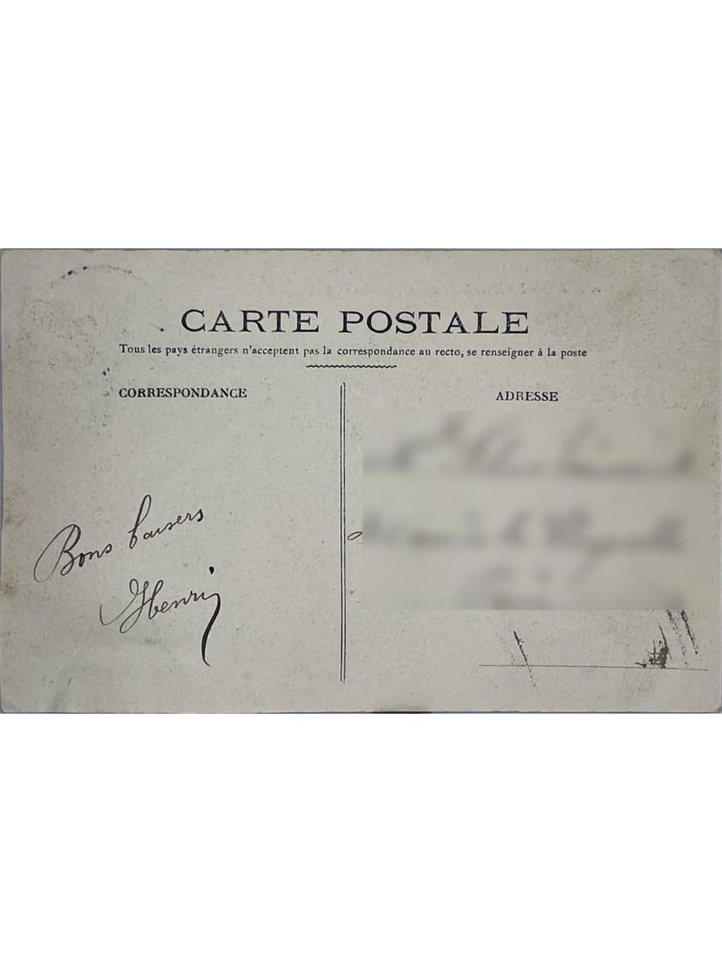 Verso de la carte postale