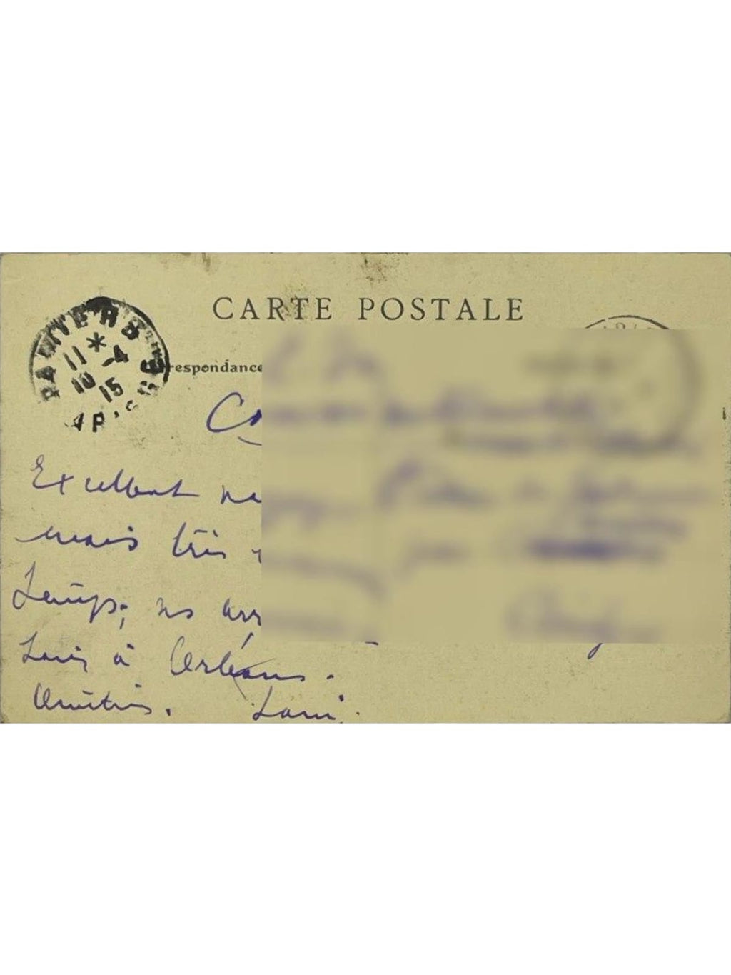Verso de la carte postale
