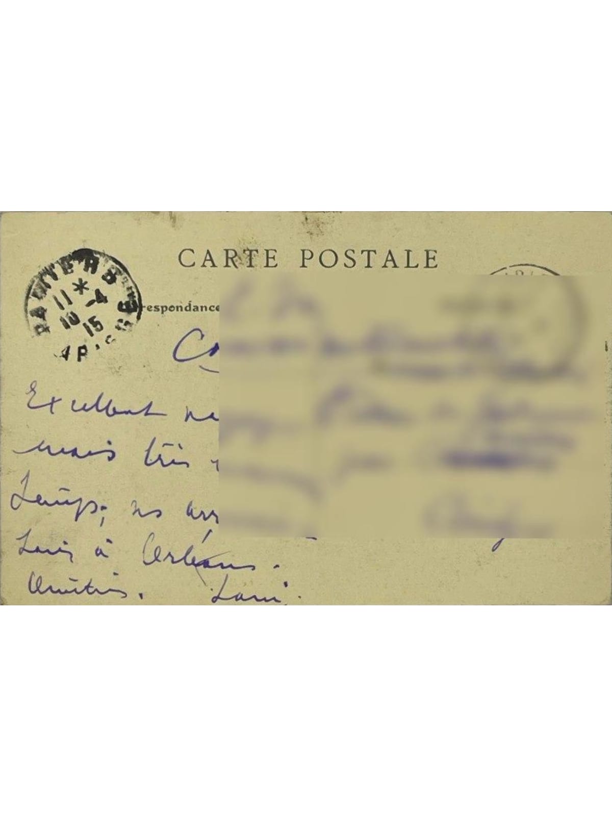 Verso de la carte postale