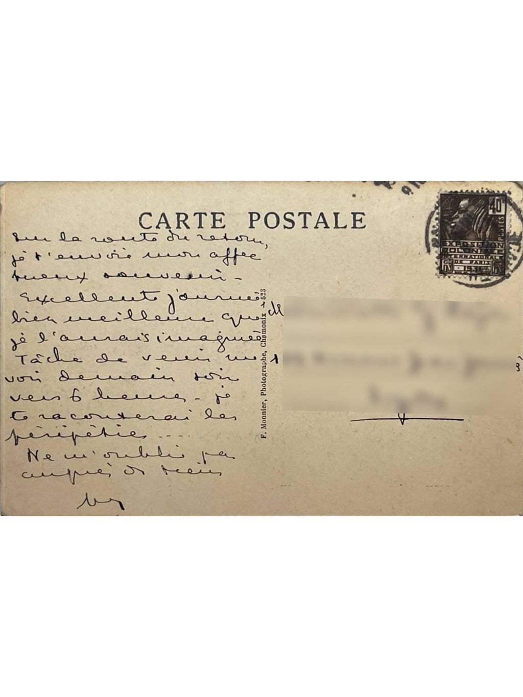 Verso de la carte postale