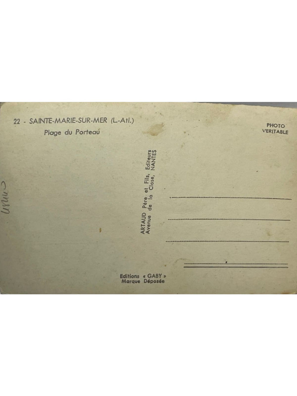 Verso de la carte postale