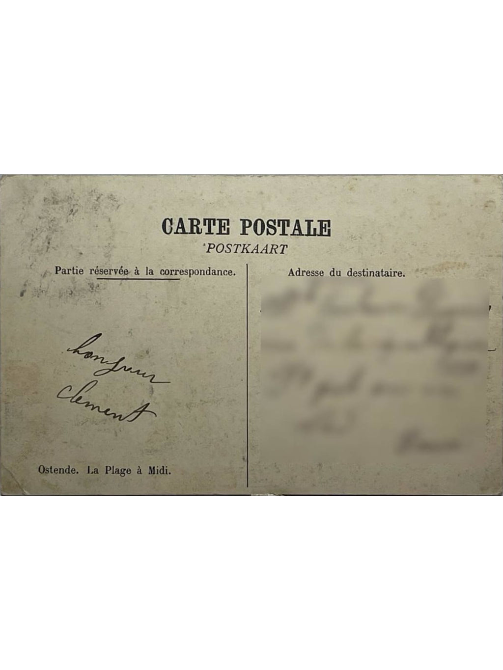 Verso de la carte postale