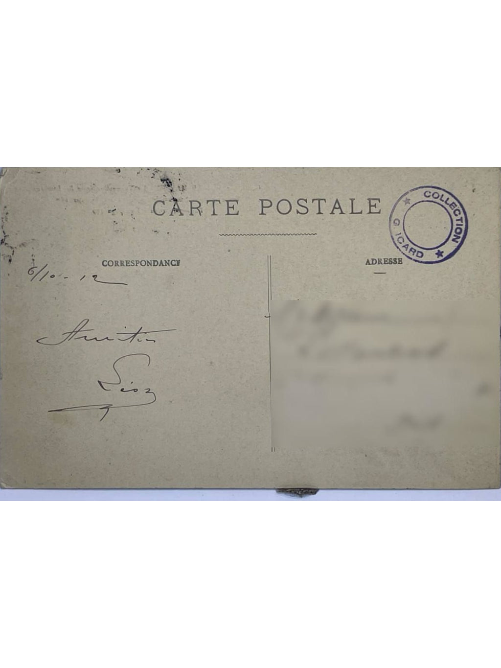 Verso de la carte postale