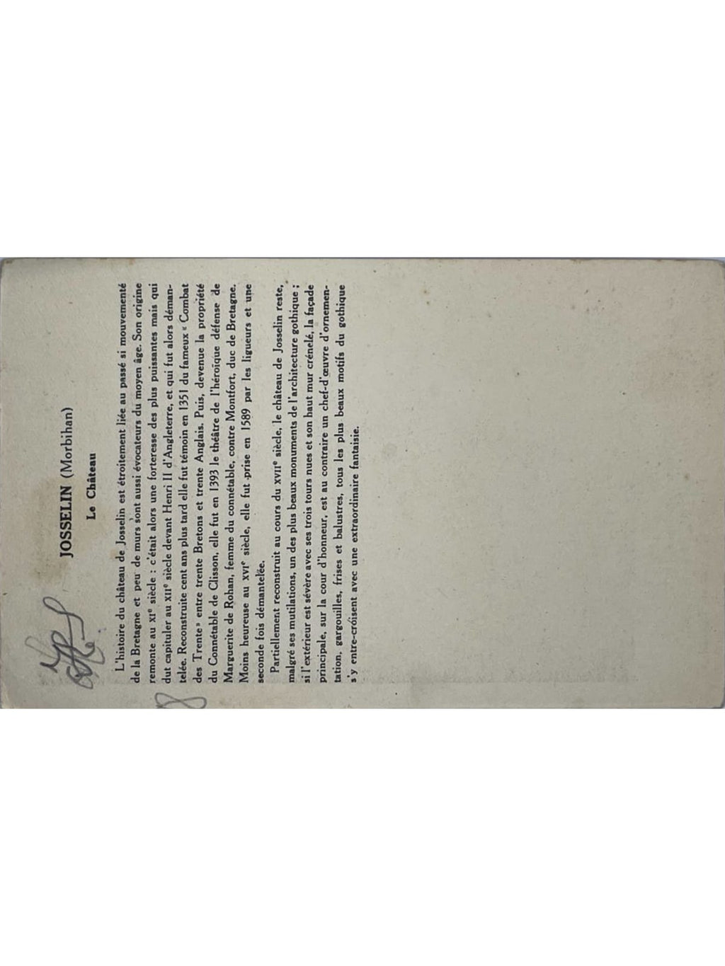 Verso de la carte postale