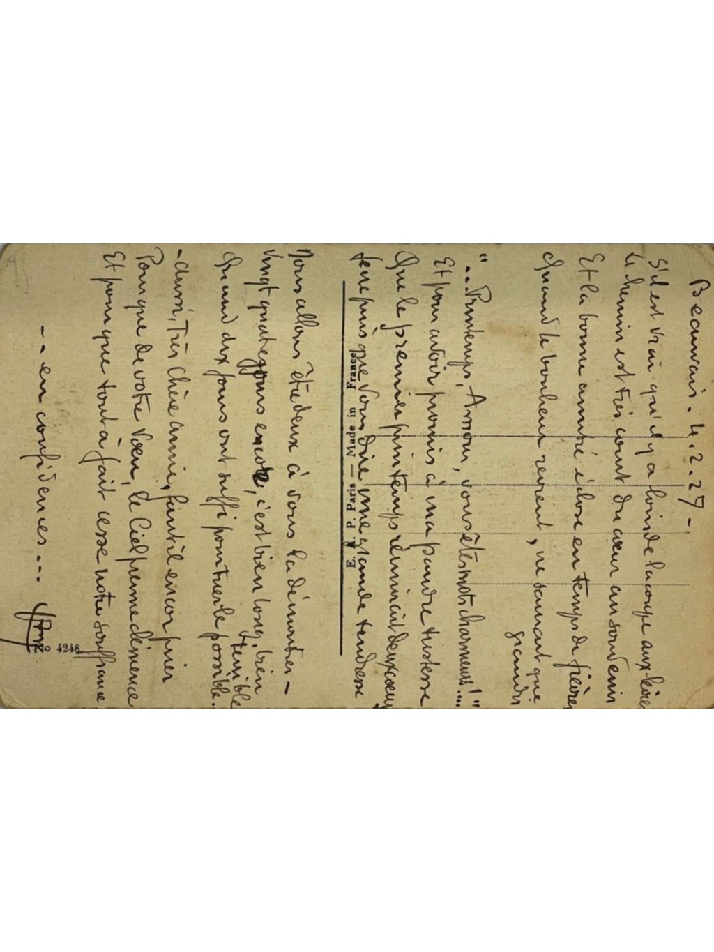 Verso de la carte postale