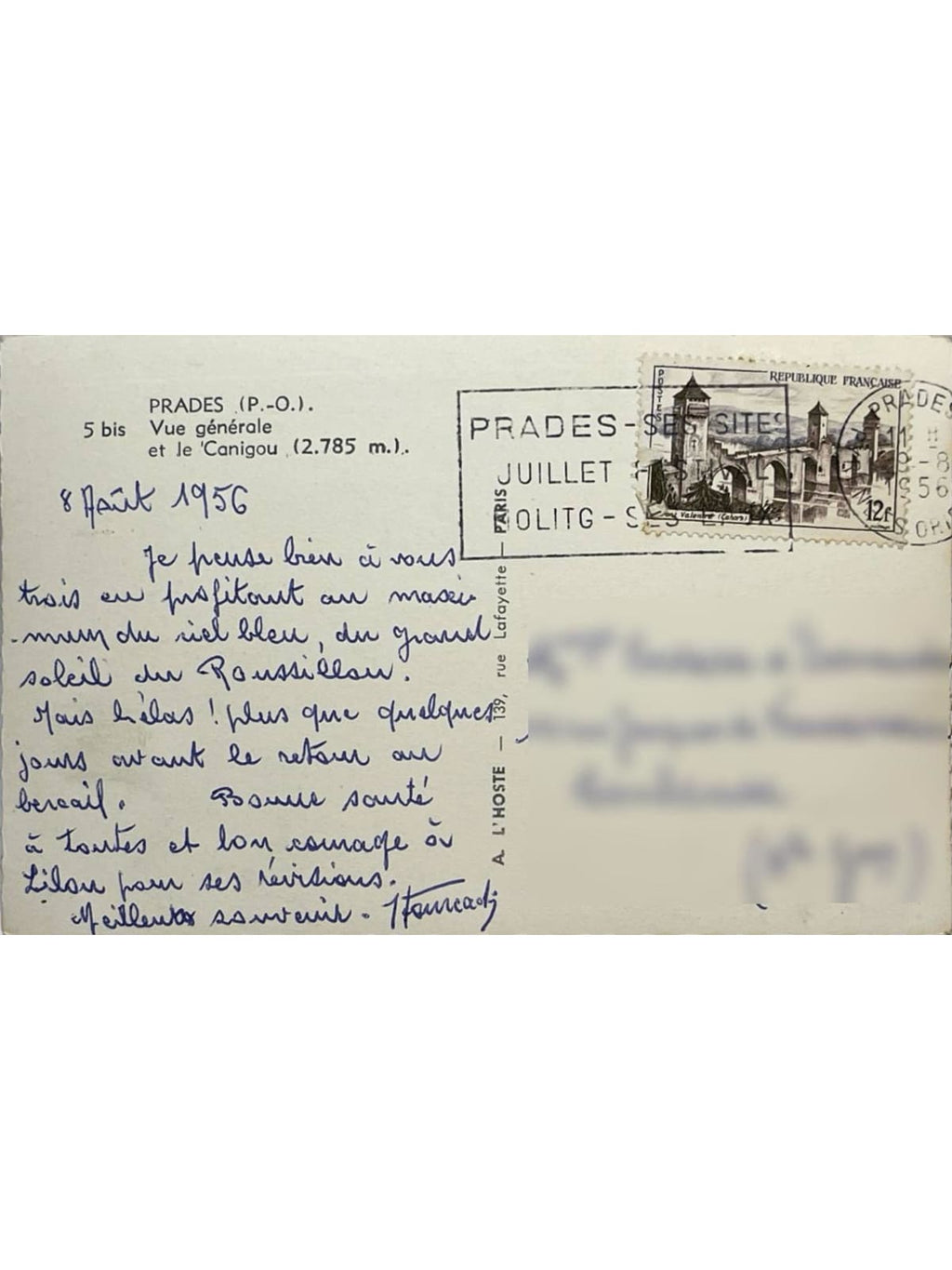 Verso de la carte postale