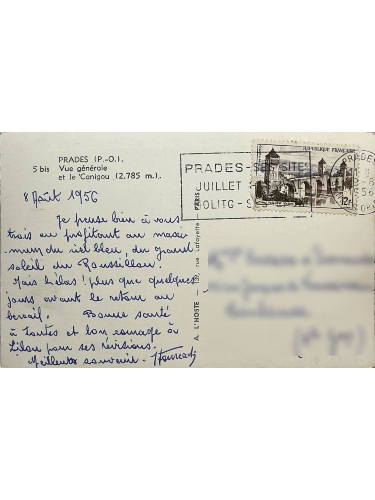 Verso de la carte postale