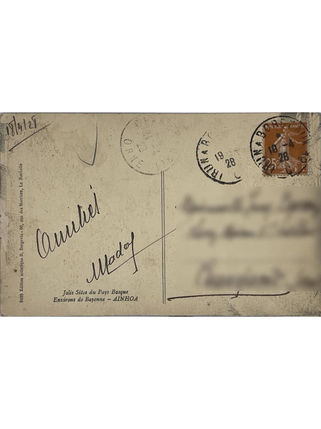 Verso de la carte postale