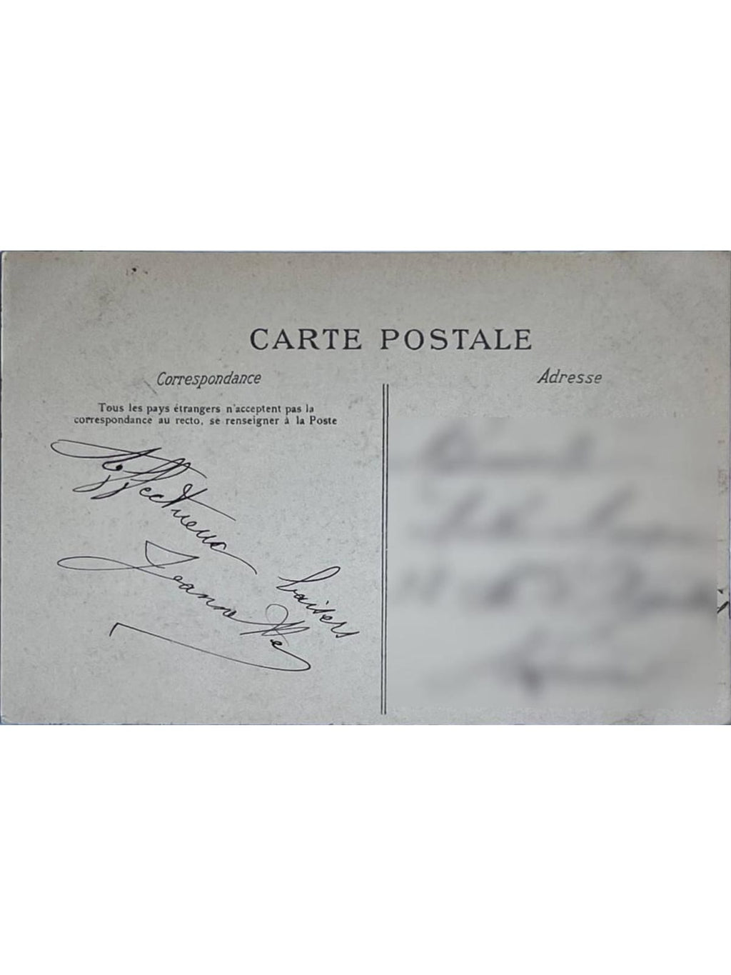 Verso de la carte postale