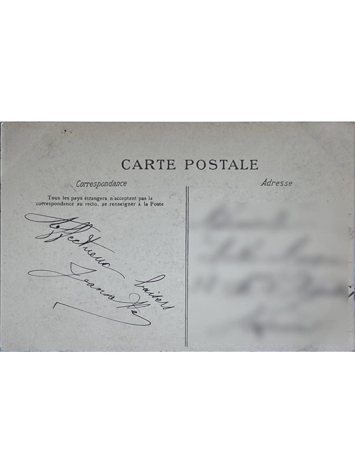 Verso de la carte postale