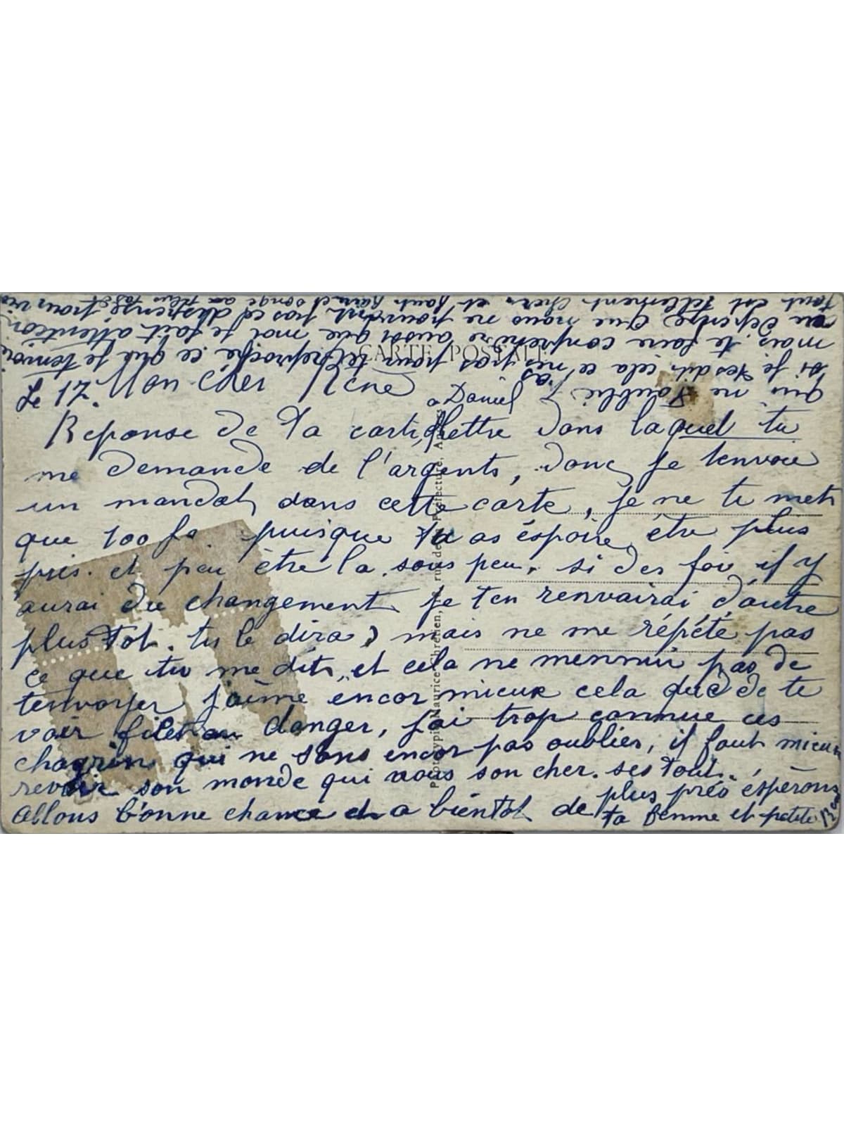 Verso de la carte postale