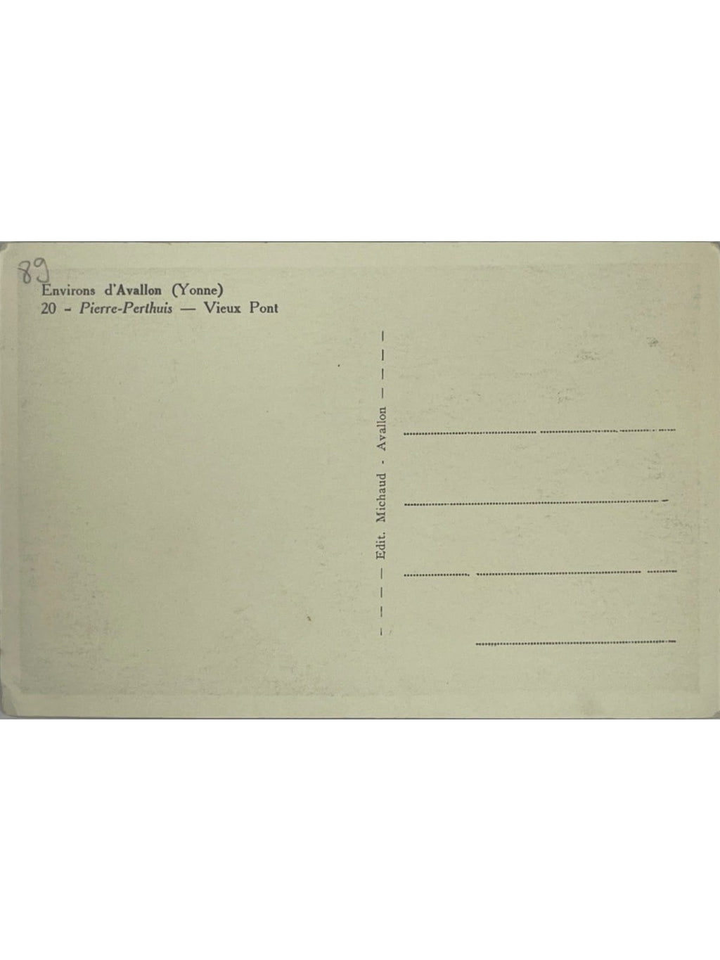 Verso de la carte postale